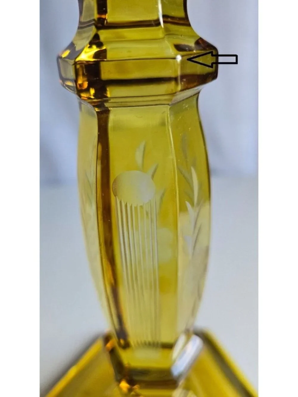 Vtg Vaseline Uranium Glass Etched 2 Patterns 9 Inches High Candle Stick Holder